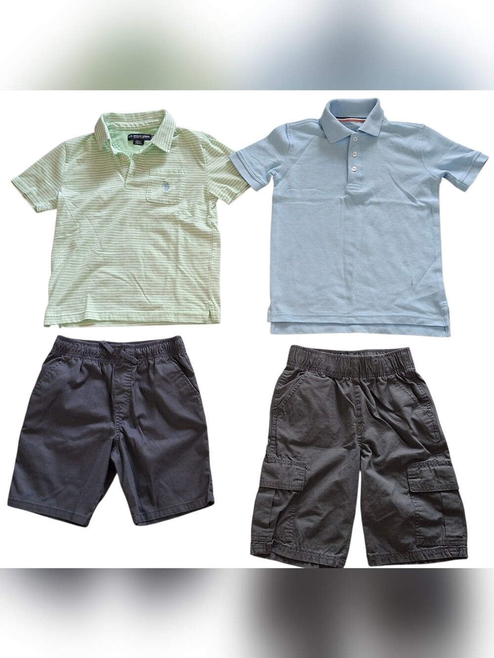 2 boy casual outfits shirts and shorts set size M